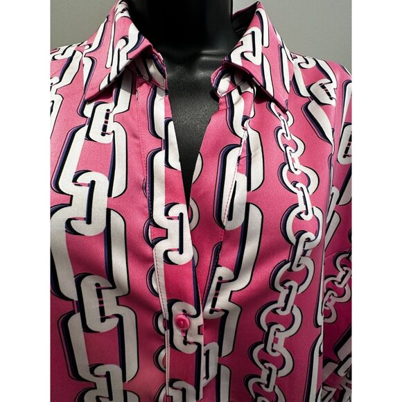 Maison d'Amelie Paris Women's Pink Chain Print Long Sleeve Blouse Top Sz XL NWT - Picture 7 of 10